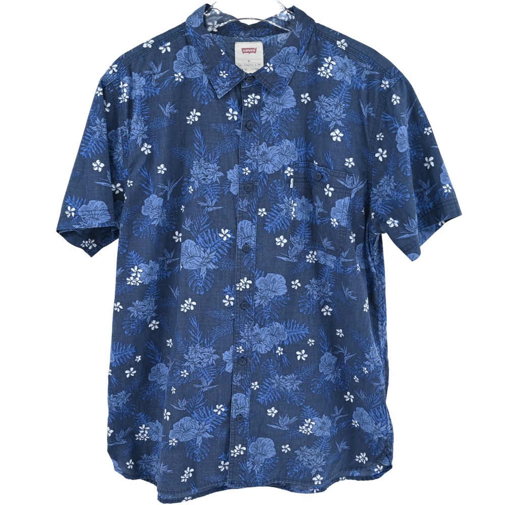 Levis Mens XL Short Sleeve Button Front Floral All Over Print Tropical Shirt